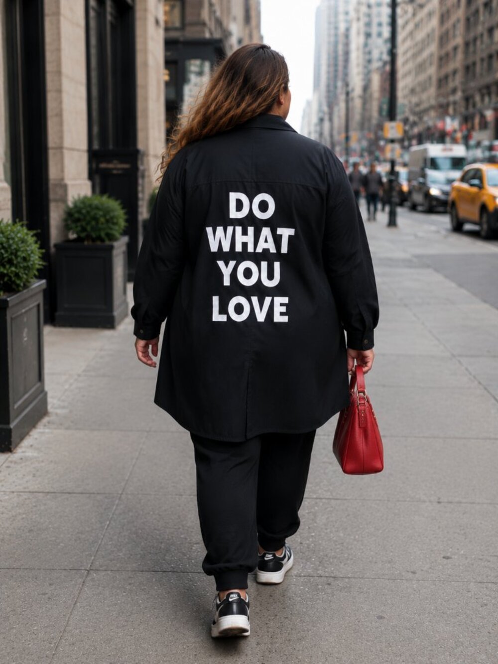 Oversized Black Button Front Shirt Dress "Do What You Love" Graphic Back Size 3X